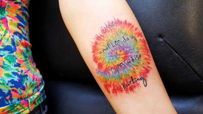 Jimmy Hendrix tie dye tattoo 